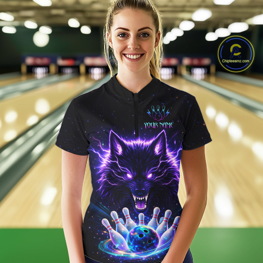 Custom Galaxy Wolf Bowling Jersey Bowling Tournament Polo & 1/4 Zip Bowling Team Shirts