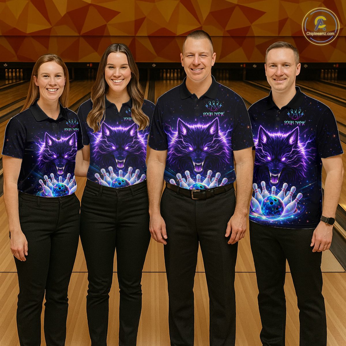 Custom Galaxy Wolf Bowling Jersey Bowling Tournament Polo & 1/4 Zip Bowling Team Shirts