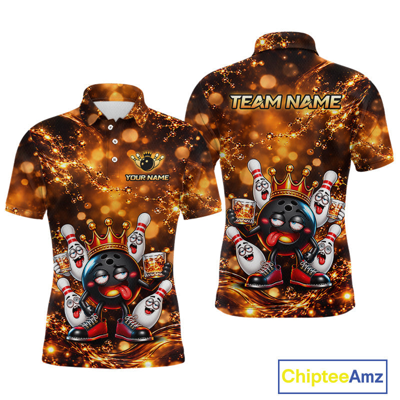 Custom Funny Drunk Crown Bowling Ball Pins Whiskey, Bowling Jersey Bowling Team Shirts