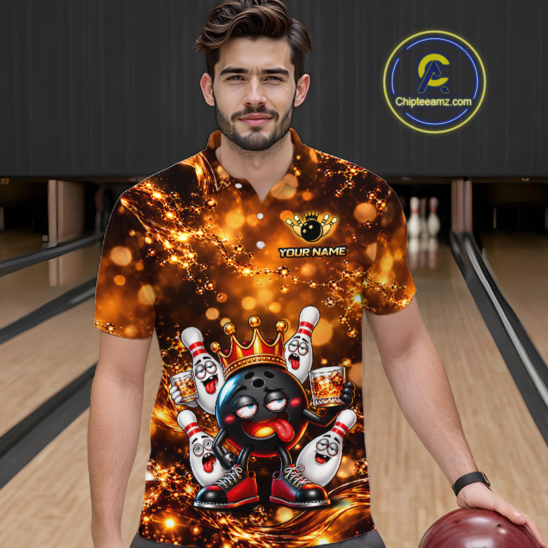 Custom Funny Drunk Crown Bowling Ball Pins Whiskey, Bowling Jersey Bowling Team Shirts