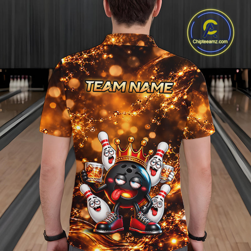 Custom Funny Drunk Crown Bowling Ball Pins Whiskey, Bowling Jersey Bowling Team Shirts