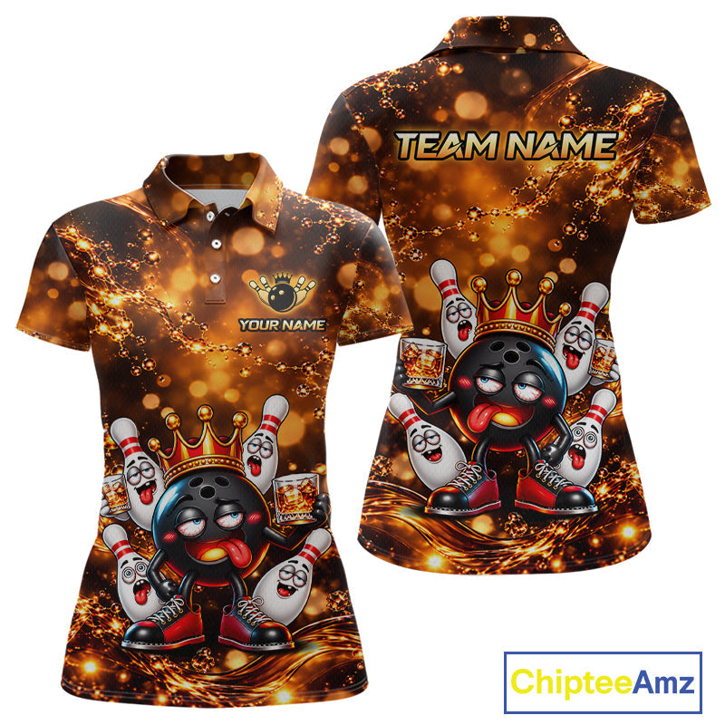 Custom Funny Drunk Crown Bowling Ball Pins Whiskey, Bowling Jersey Bowling Team Shirts