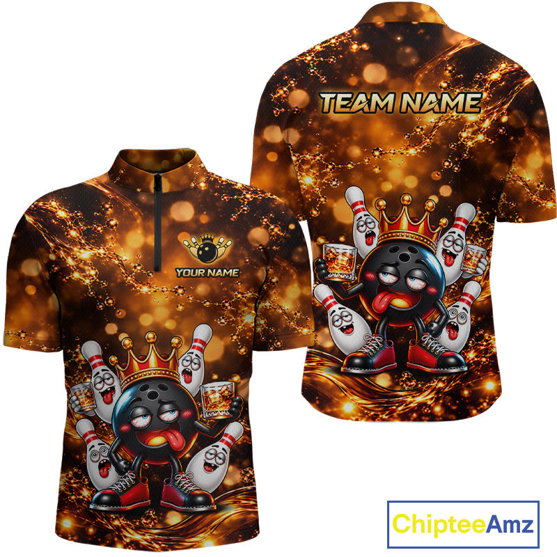 Custom Funny Drunk Crown Bowling Ball Pins Whiskey, Bowling Jersey Bowling Team Shirts