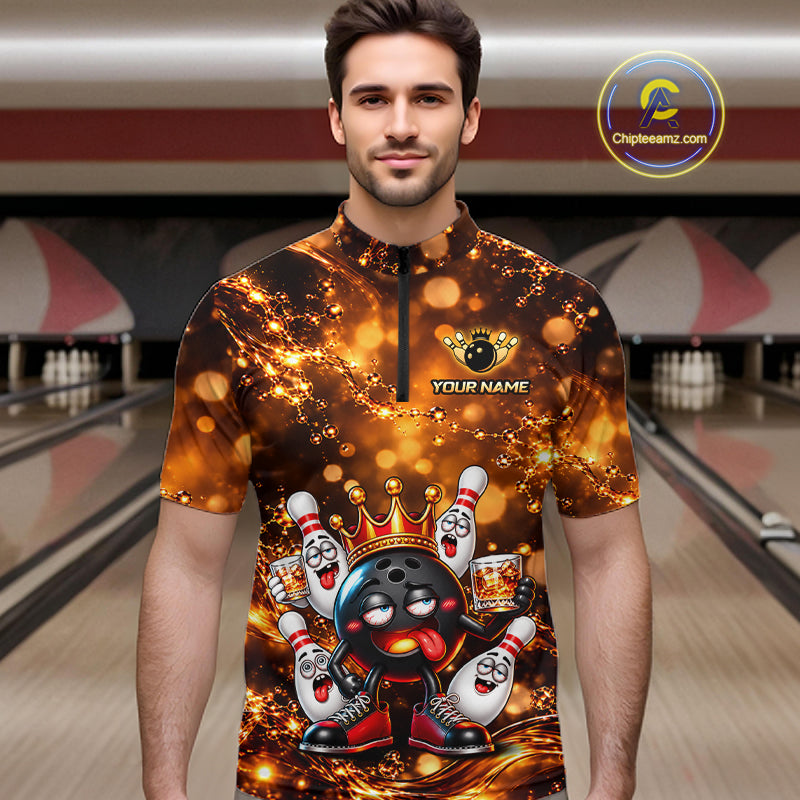 Custom Funny Drunk Crown Bowling Ball Pins Whiskey, Bowling Jersey Bowling Team Shirts
