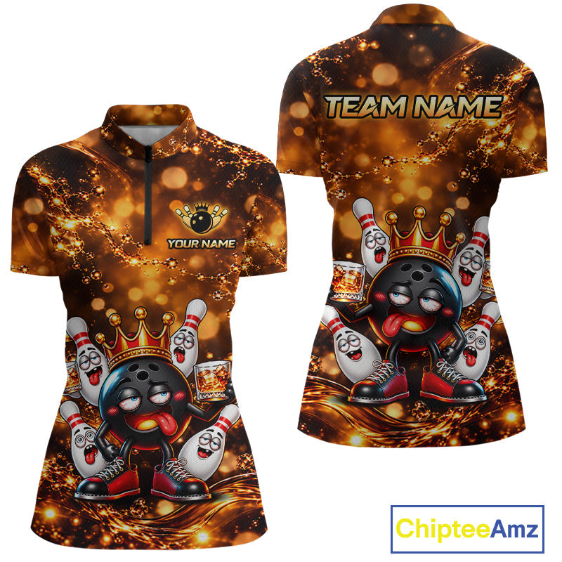 Custom Funny Drunk Crown Bowling Ball Pins Whiskey, Bowling Jersey Bowling Team Shirts