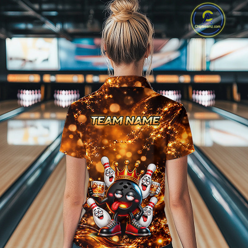 Custom Funny Drunk Crown Bowling Ball Pins Whiskey, Bowling Jersey Bowling Team Shirts