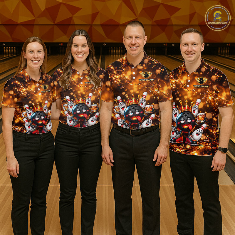 Custom Funny Drunk Crown Bowling Ball Pins Whiskey, Bowling Jersey Bowling Team Shirts