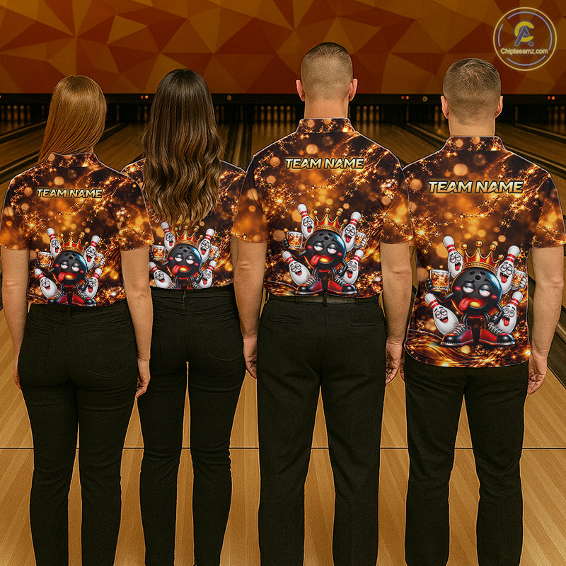 Custom Funny Drunk Crown Bowling Ball Pins Whiskey, Bowling Jersey Bowling Team Shirts