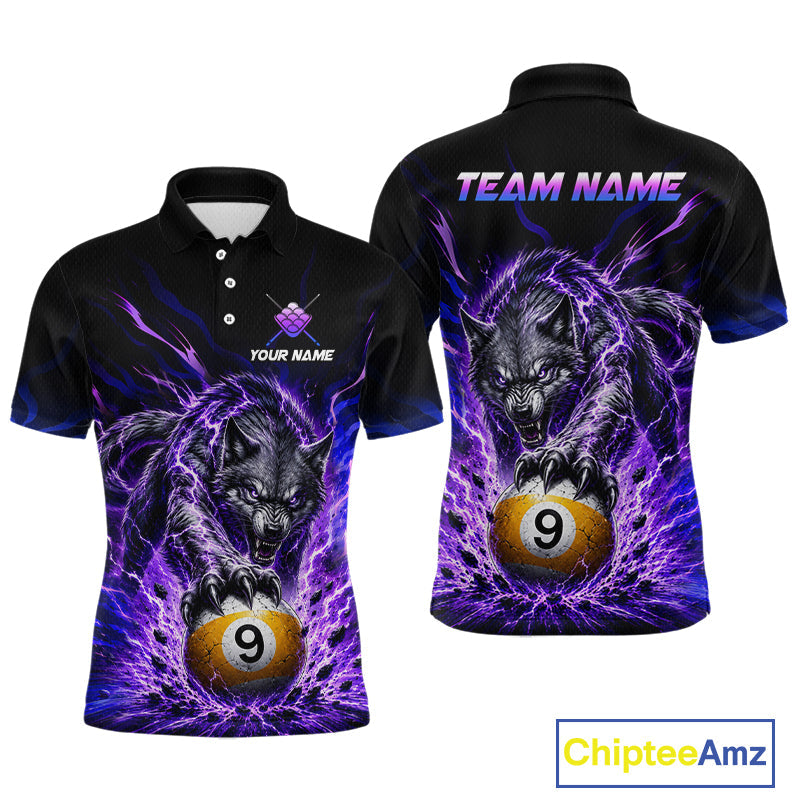 Custom Purple Thunder Wolf 9 Ball Billiard Shirts Billiard Team Polo & 1/4 Zip