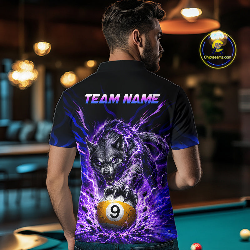 Custom Purple Thunder Wolf 9 Ball Billiard Shirts Billiard Team Polo & 1/4 Zip