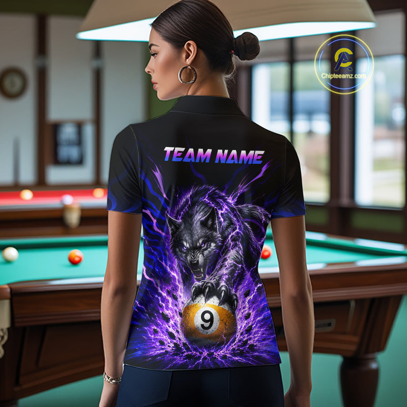 Custom Purple Thunder Wolf 9 Ball Billiard Shirts Billiard Team Polo & 1/4 Zip