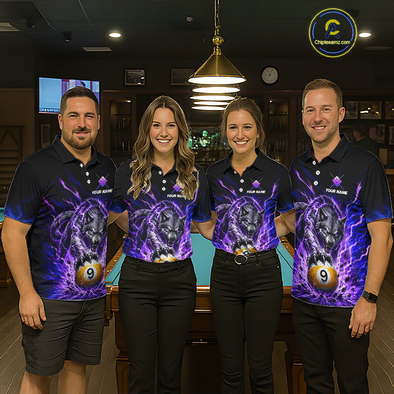 Custom Purple Thunder Wolf 9 Ball Billiard Shirts Billiard Team Polo & 1/4 Zip