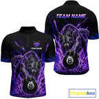 Purple Thunder Wolf 8 Ball Custom Billiard Shirts Billiard Team Polo & 1/4 Zip