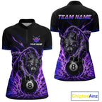 Purple Thunder Wolf 8 Ball Custom Billiard Shirts Billiard Team Polo & 1/4 Zip