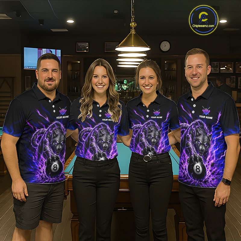 Purple Thunder Wolf 8 Ball Custom Billiard Shirts Billiard Team Polo & 1/4 Zip