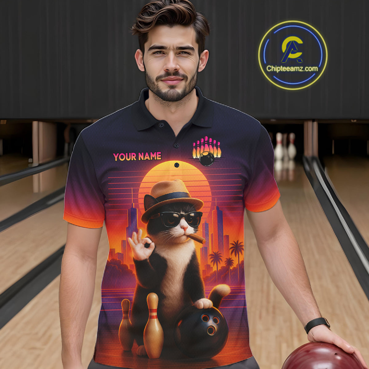 Custom Funny Cat Bowling Jersey Bowling Uniform Bowling Team Shirts Polo & 1/4 Zip
