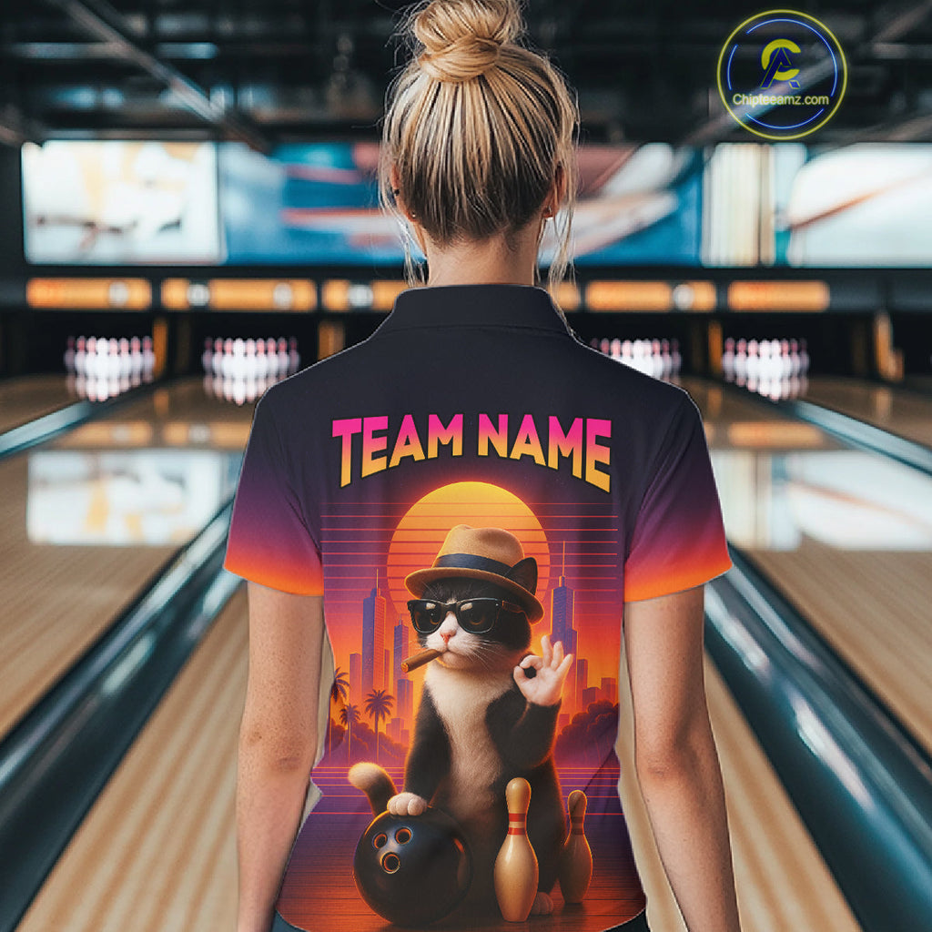 Custom Funny Cat Bowling Jersey Bowling Uniform Bowling Team Shirts Polo & 1/4 Zip
