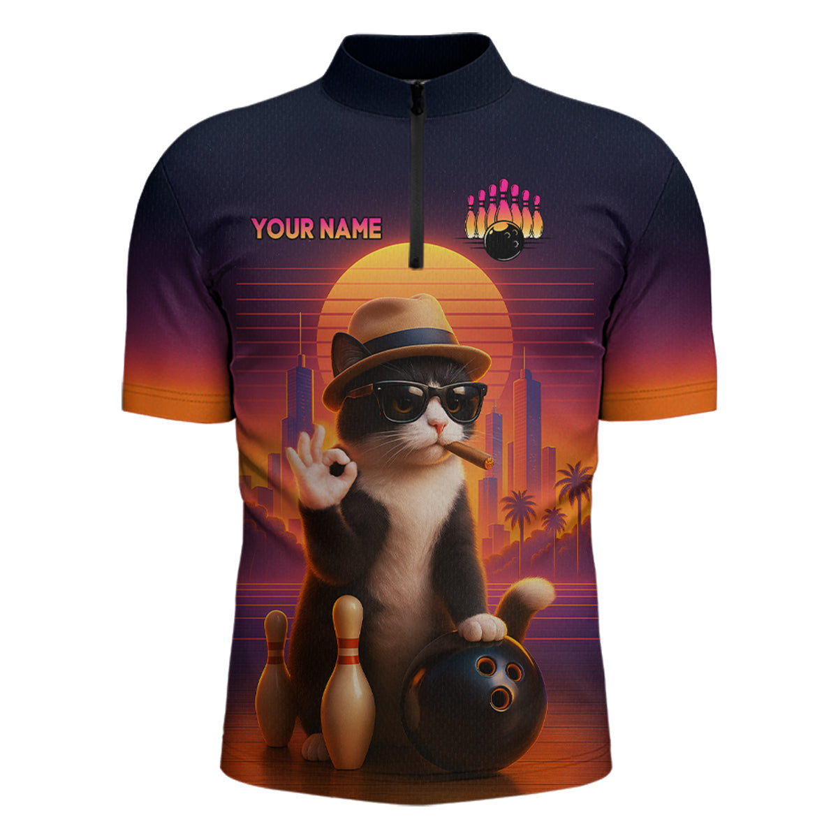 Custom Funny Cat Bowling Jersey Bowling Uniform Bowling Team Shirts Polo & 1/4 Zip