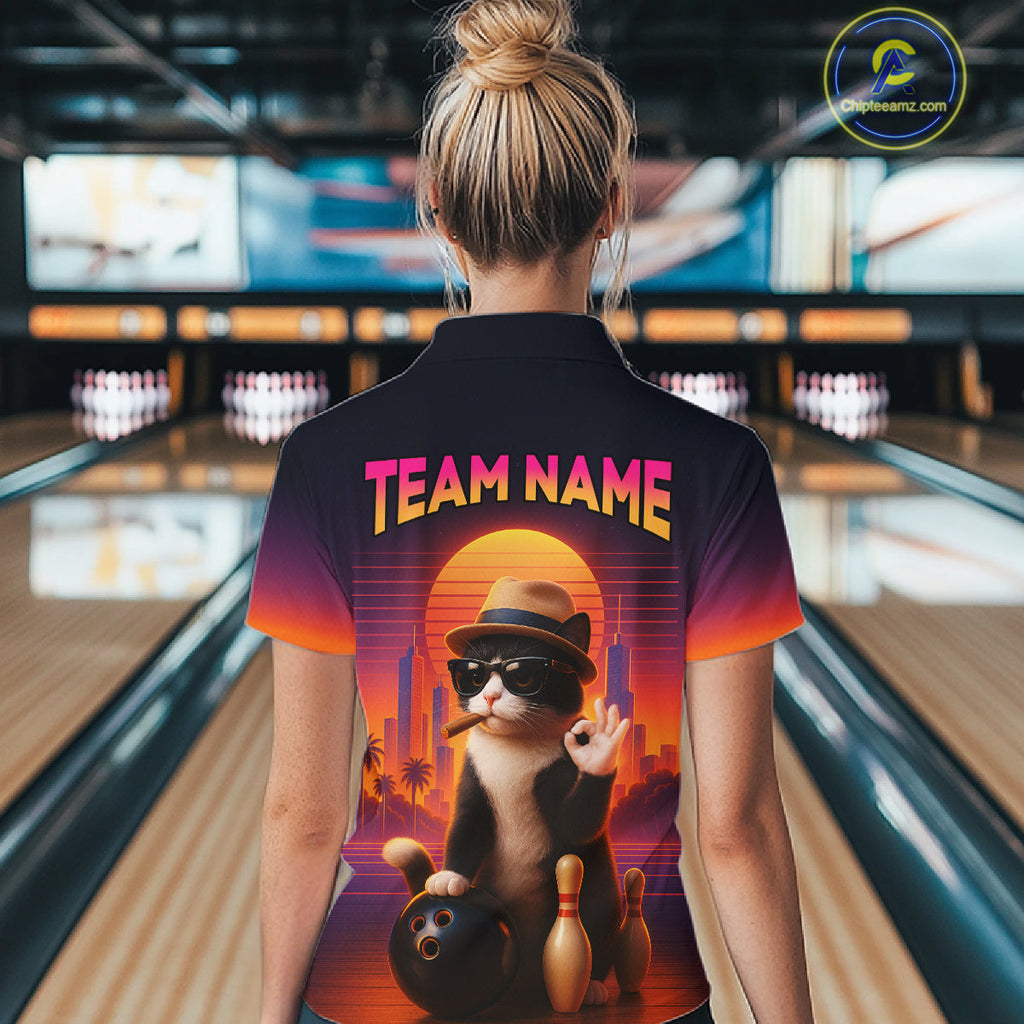 Custom Funny Cat Bowling Jersey Bowling Uniform Bowling Team Shirts Polo & 1/4 Zip