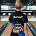 Custom Blue Funny Bulldog Bowling Jersey Bowling Uniform Polo & 1/4 Zip Bowling Team Shirts