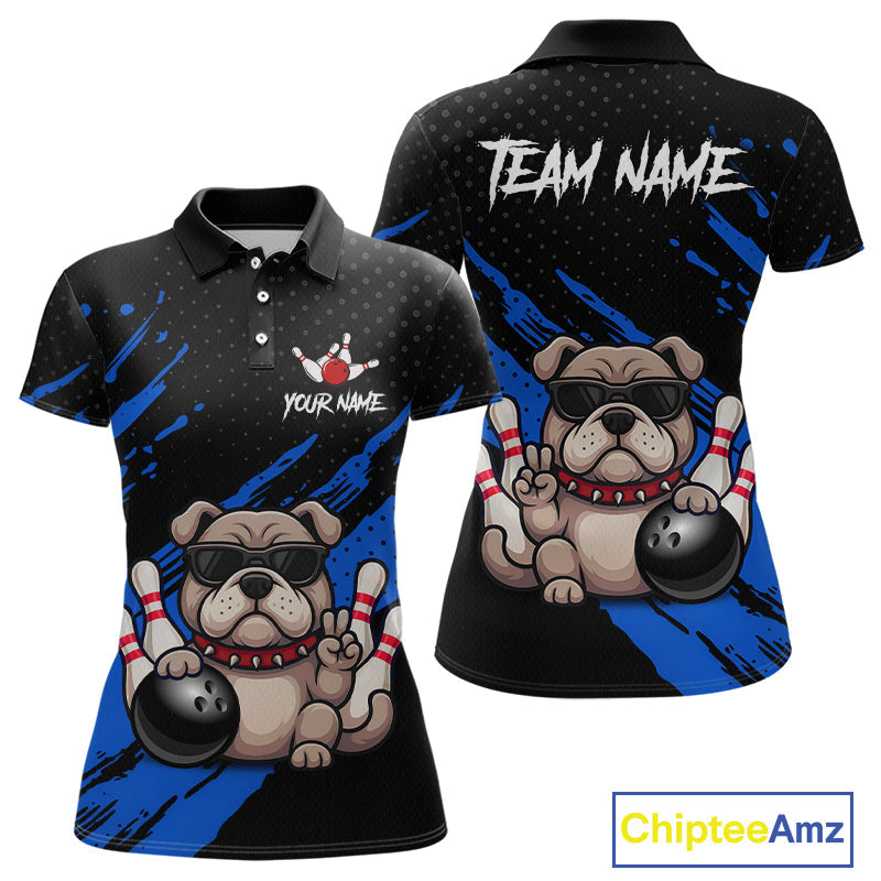 Custom Blue Funny Bulldog Bowling Jersey Bowling Uniform Polo & 1/4 Zip Bowling Team Shirts