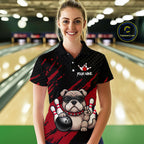 Custom Red Funny Bulldog Bowling Jersey Bowling Uniform Polo & 1/4 Zip Bowling Team Shirts