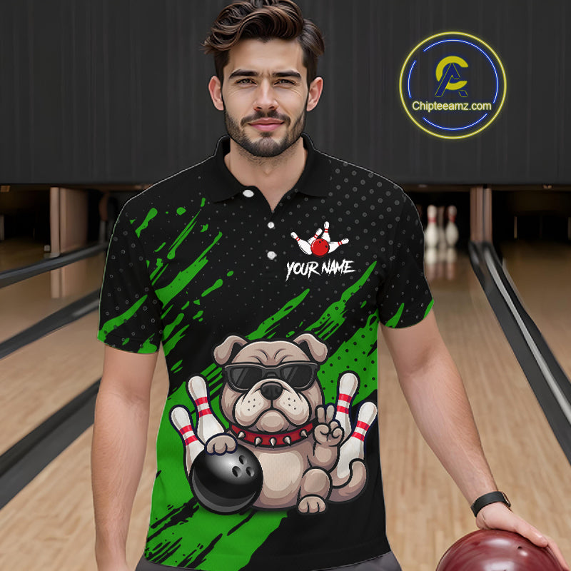 Custom Green Funny Bulldog Bowling Jersey Bowling Uniform Polo & 1/4 Zip Bowling Team Shirts