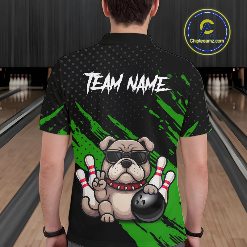 Custom Green Funny Bulldog Bowling Jersey Bowling Uniform Polo & 1/4 Zip Bowling Team Shirts