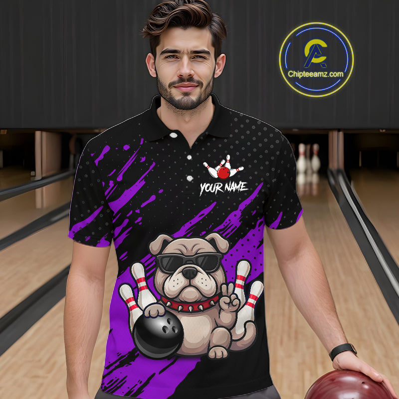Custom Purple Funny Bulldog Bowling Jersey Bowling Uniform Polo & 1/4 Zip Bowling Team Shirts