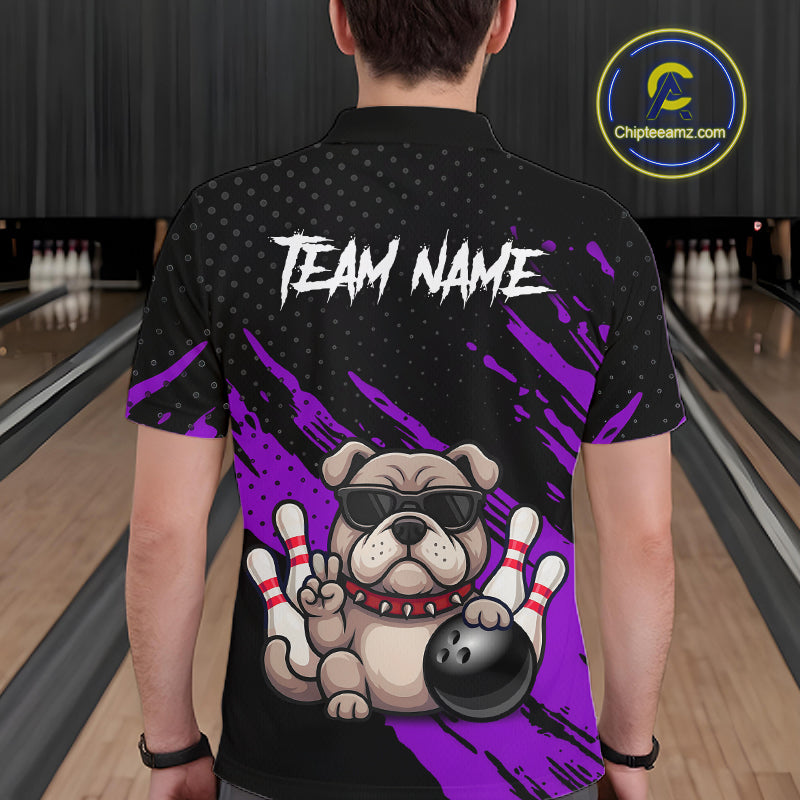 Custom Purple Funny Bulldog Bowling Jersey Bowling Uniform Polo & 1/4 Zip Bowling Team Shirts