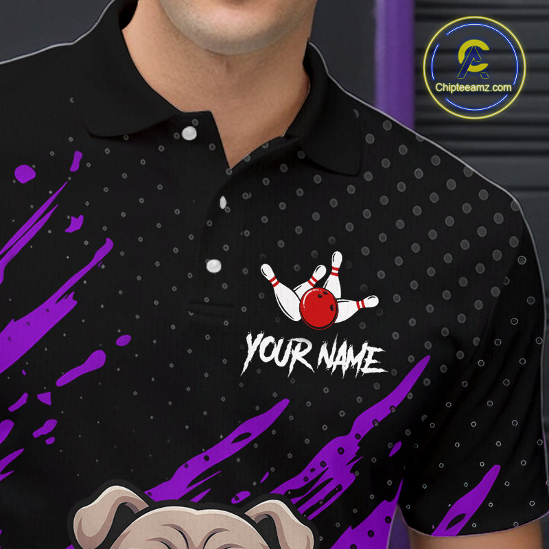 Custom Purple Funny Bulldog Bowling Jersey Bowling Uniform Polo & 1/4 Zip Bowling Team Shirts