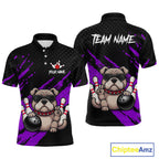 Custom Purple Funny Bulldog Bowling Jersey Bowling Uniform Polo & 1/4 Zip Bowling Team Shirts