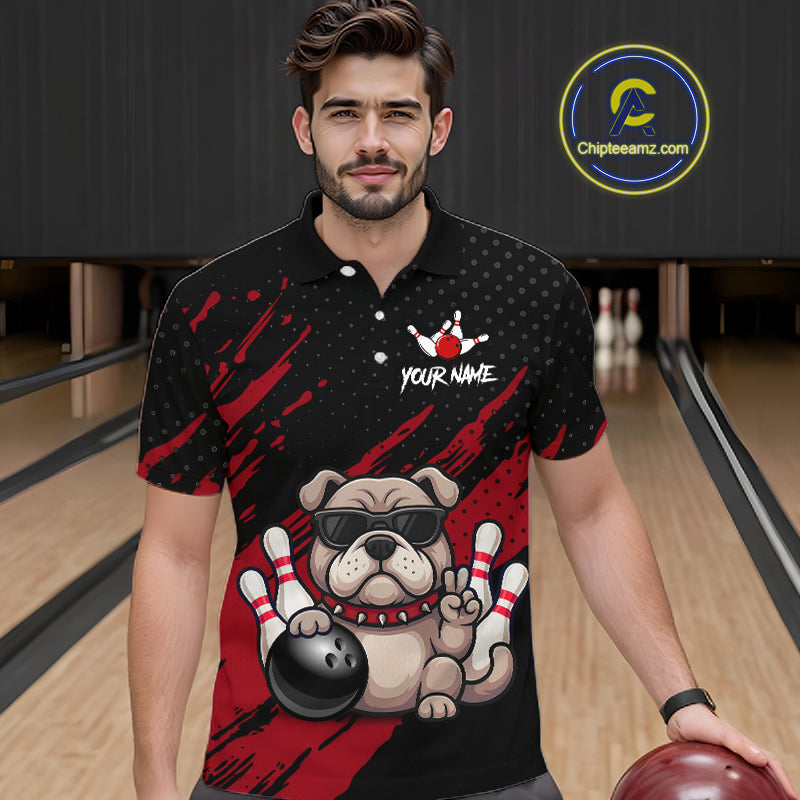 Custom Red Funny Bulldog Bowling Jersey Bowling Uniform Polo & 1/4 Zip Bowling Team Shirts