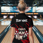 Custom Red Funny Bulldog Bowling Jersey Bowling Uniform Polo & 1/4 Zip Bowling Team Shirts