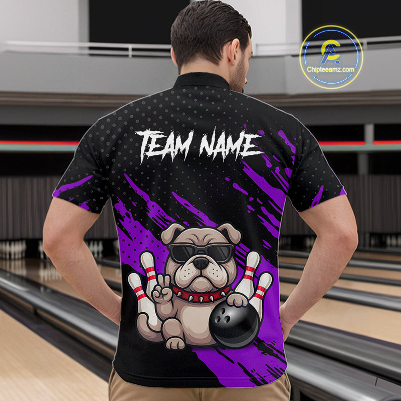 Custom Purple Funny Bulldog Bowling Jersey Bowling Uniform Polo & 1/4 Zip Bowling Team Shirts