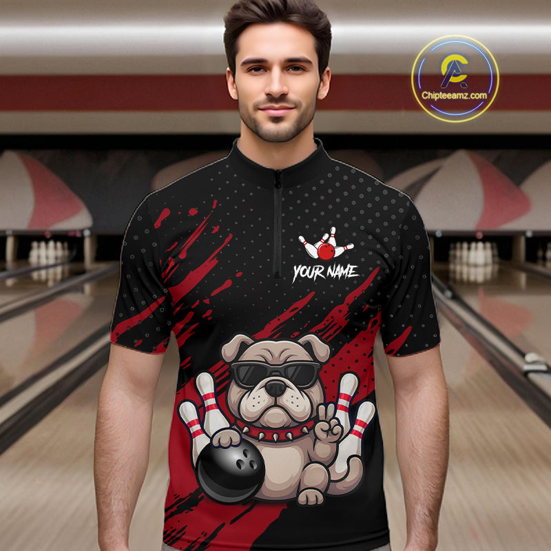 Custom Red Funny Bulldog Bowling Jersey Bowling Uniform Polo & 1/4 Zip Bowling Team Shirts