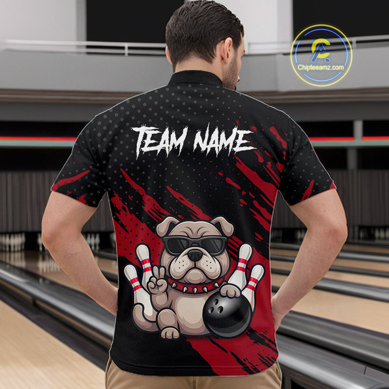Custom Red Funny Bulldog Bowling Jersey Bowling Uniform Polo & 1/4 Zip Bowling Team Shirts
