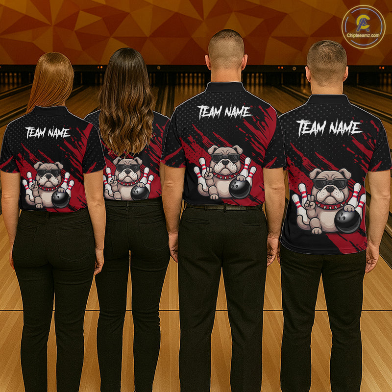 Custom Red Funny Bulldog Bowling Jersey Bowling Uniform Polo & 1/4 Zip Bowling Team Shirts