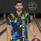 Custom Blue Green Camo Abstract Splash Bowling Shirts Bowling Team Jersey for Bowler