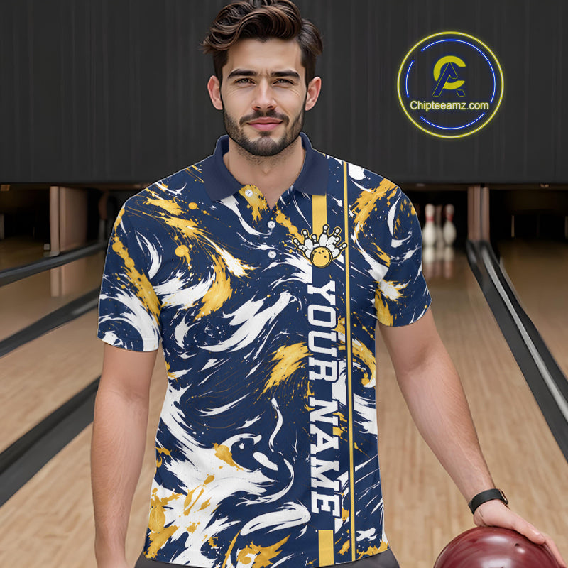 Custom White Yellow Camo Abstract Splash Bowling Shirts Bowling Team Jersey for Bowler