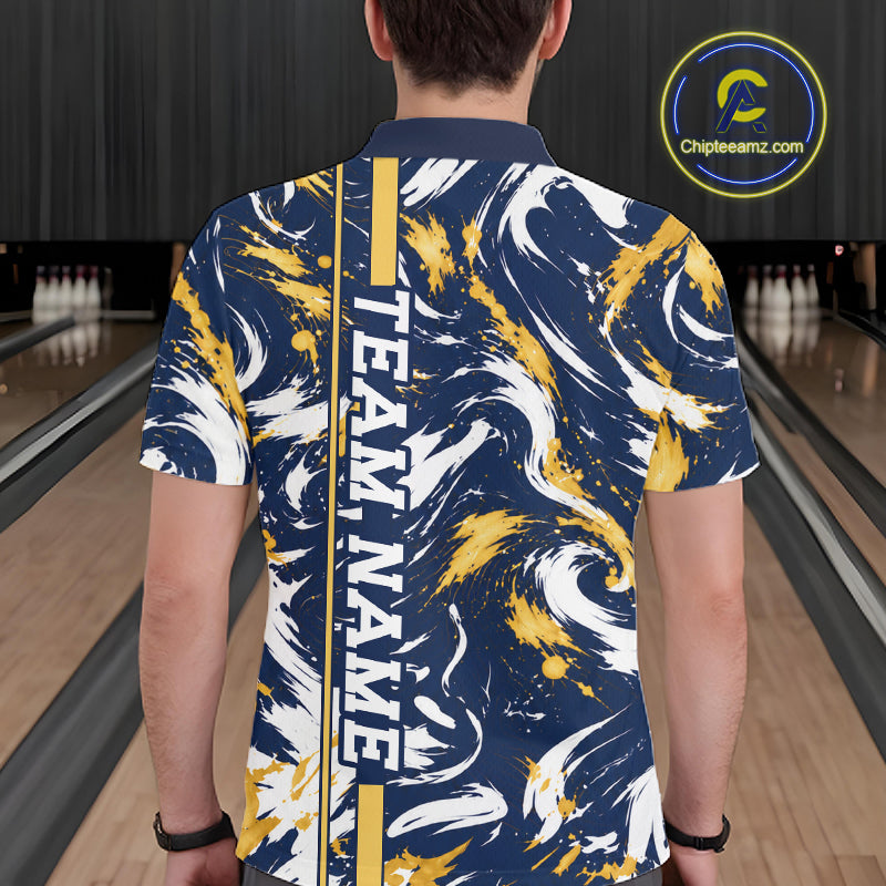 Custom White Yellow Camo Abstract Splash Bowling Shirts Bowling Team Jersey for Bowler
