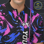 Custom Blue Pink Camo Abstract Splash Bowling Shirts Bowling Team Jersey for Bowler
