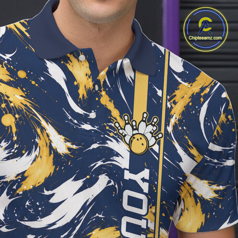Custom White Yellow Camo Abstract Splash Bowling Shirts Bowling Team Jersey for Bowler