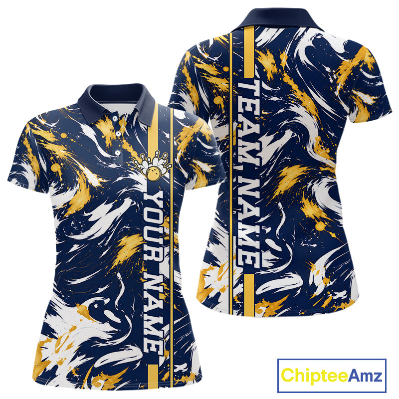 Custom White Yellow Camo Abstract Splash Bowling Shirts Bowling Team Jersey for Bowler