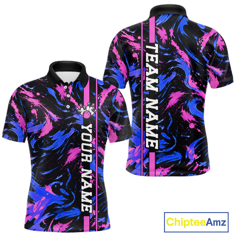 Custom Blue Pink Camo Abstract Splash Bowling Shirts Bowling Team Jersey for Bowler