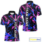 Custom Blue Pink Camo Abstract Splash Bowling Shirts Bowling Team Jersey for Bowler
