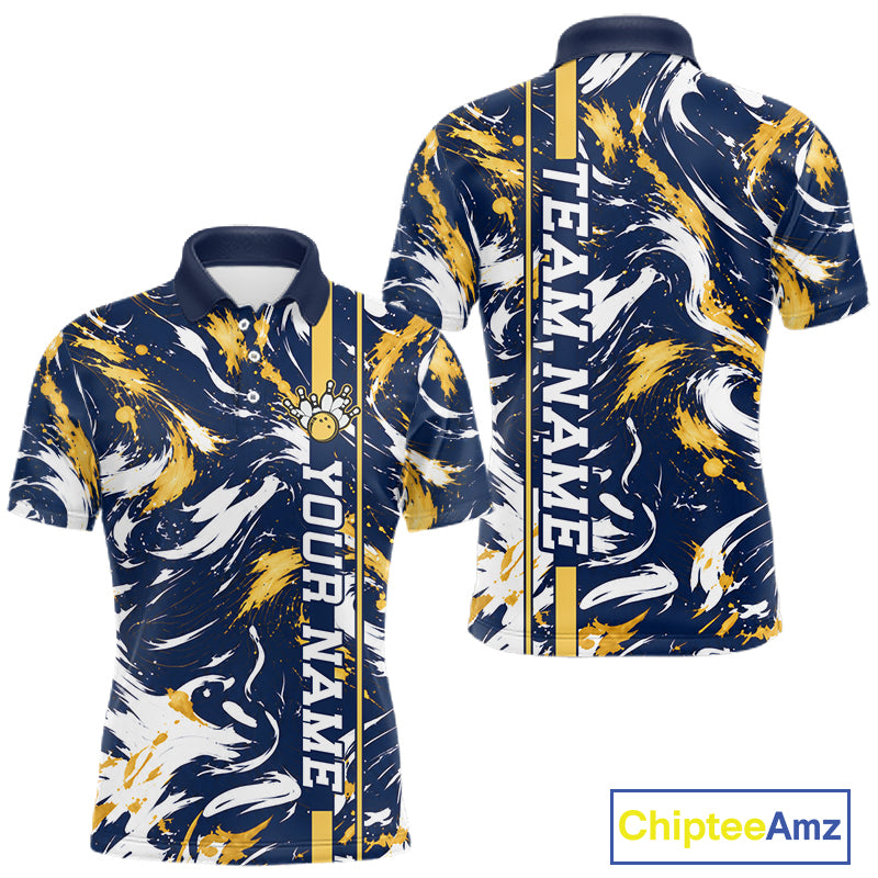Custom White Yellow Camo Abstract Splash Bowling Shirts Bowling Team Jersey for Bowler
