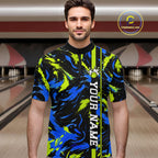 Custom Blue Green Camo Abstract Splash Bowling Shirts Bowling Team Jersey for Bowler
