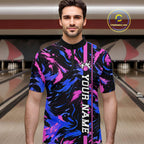 Custom Blue Pink Camo Abstract Splash Bowling Shirts Bowling Team Jersey for Bowler