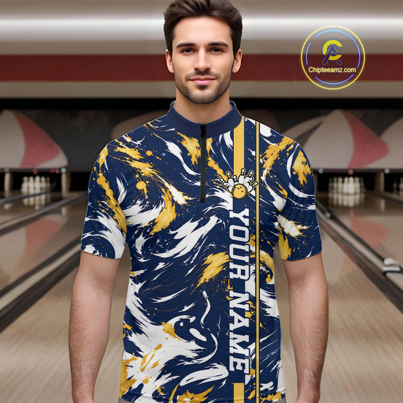 Custom White Yellow Camo Abstract Splash Bowling Shirts Bowling Team Jersey for Bowler